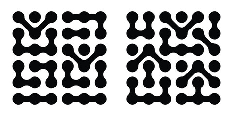 Fototapeta premium Diagonal meta ball connected circles shape. Abstract nerve cell dots or computer nano net. Organic liquid meta balls pattern seamless horizontal border design element with fluid shapes. 