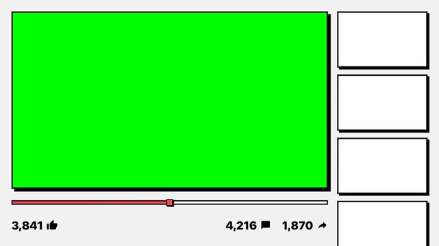 Video player interface animation with green screen and increasing metrics