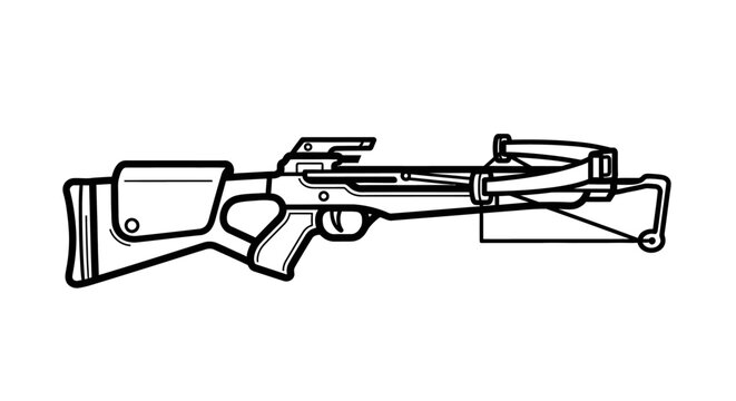 Black and white vector illustration of a crossbow with aiming elements