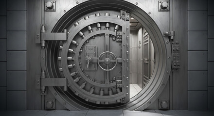 Obraz premium metal bank vault door with intricate details on transparent background high quality