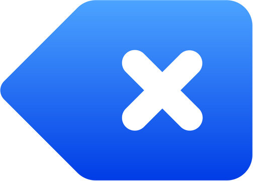 Modern blue gradient backspace delete icon with glossy depth for ui controls