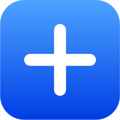 Obraz premium Vibrant blue square plus icon showing soft gradient depth for app interfaces