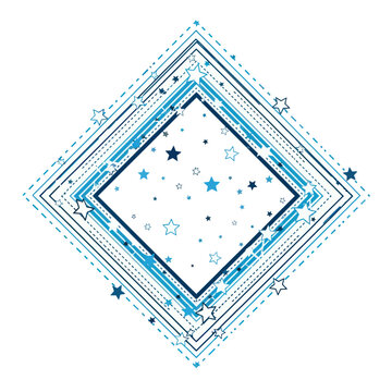 Blue Star Frame Border - Geometric Diamond Shape with Stars