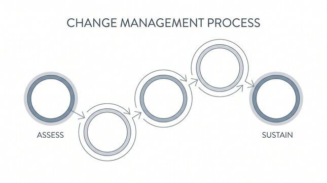 Change management process diagram with circular workflow steps