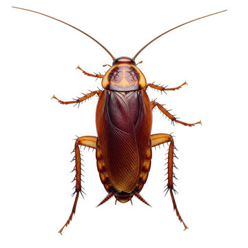 Brown cockroach crawling on clean surface isolated on transparent background