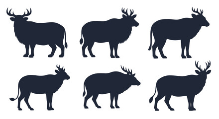 Fototapeta premium Silhouette collection of deer standing in various poses on a white backdrop
