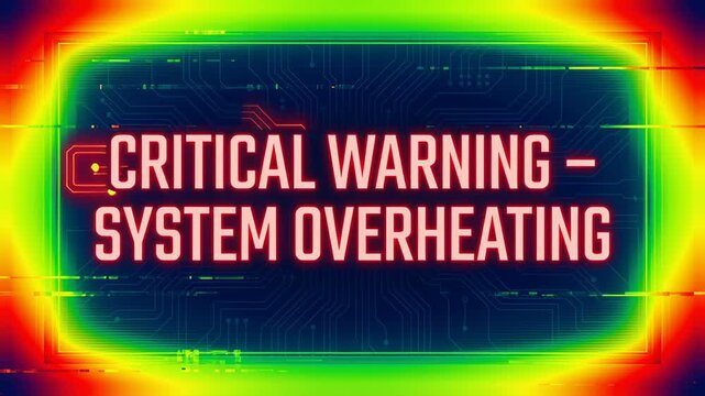 Critical warning system alert for overheat danger with extreme high temperature in hot weather conditions signaling critical risk to device safety and system stability