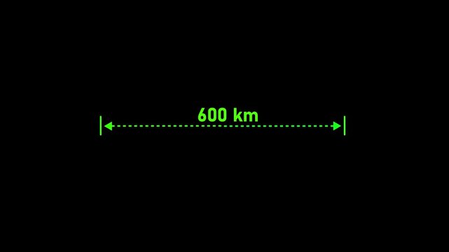 600 km distance from one place to another animation. One place to another location icon, pinpoint, map search, route, navigator.