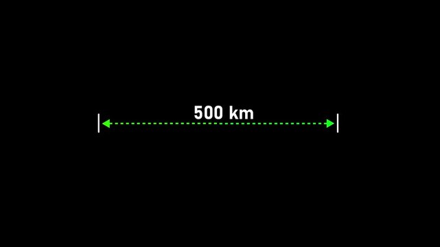 500 km distance location icon isolated on black background . Distance from one place to another is kilometer.