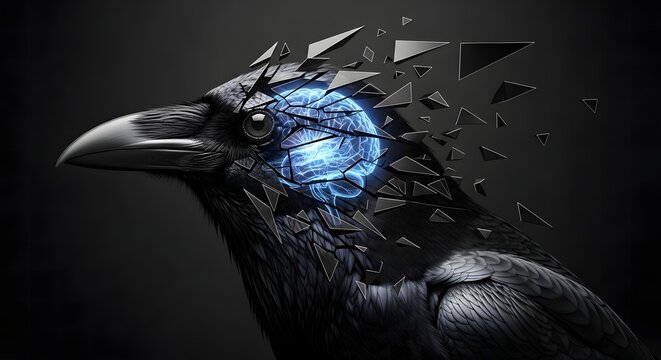 Surreal Raven Fragmented into Geometric Thought Forms