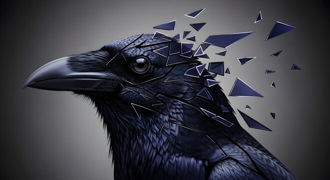 Surreal Raven Fragmented into Geometric Thought Forms