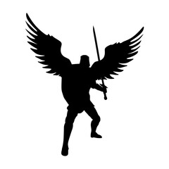 Obraz premium Fantasy man angel warrior with wings. Warlike character. A fantasy character is a knight of light.