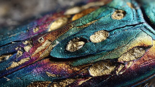 Macro close up detail of iridescent jewel beetle wing.