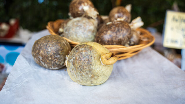 Haggis, Scottish cuisine. A traditional sheep meat product made from a mixture of minced sheep offal, fat and filler like oatmeal, suet, onion. Served with potatoes or tatties and turnips or neeps. En