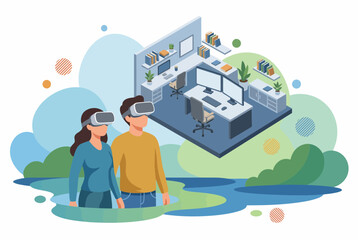 Fototapeta premium Couple Exploring Modern Real Estate with VR Virtual Tour Technology