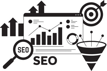 Obraz premium Search engine optimization analytics dashboard with funnel and target.