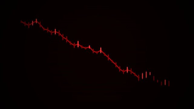 Financial market graph crashing across dark display in cinematic steady cam aesthetic for economic news reporting