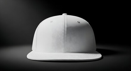 Fototapeta premium Front view of a white blank snapback cap on a dark background
