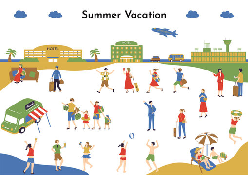 夏の旅行を楽しむ人たち