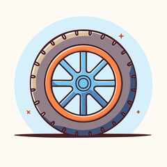 Fototapeta premium Cartoon illustration of a car tire with a blue rim