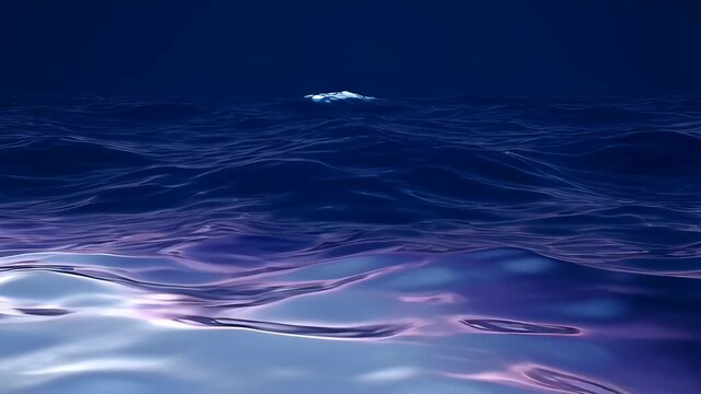 Colourful fluid liquid art abstract ocean wave surface at night with glowing blue light, dark blue purple glow, serene motion, violet glow, smooth reflection, SEO friendly title for video upload