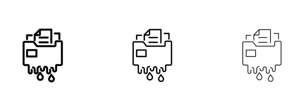 Minimalist paper shredder icon set, document destruction and data privacy vector symbols, office security and confidential file disposal graphics