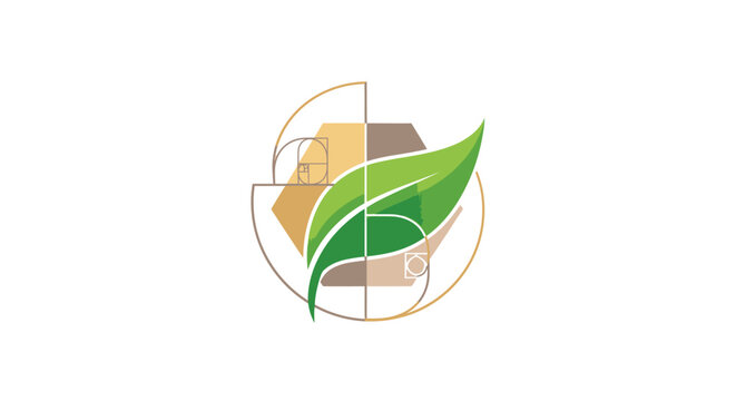Abstract leaf symbol with geometric elements on white background
