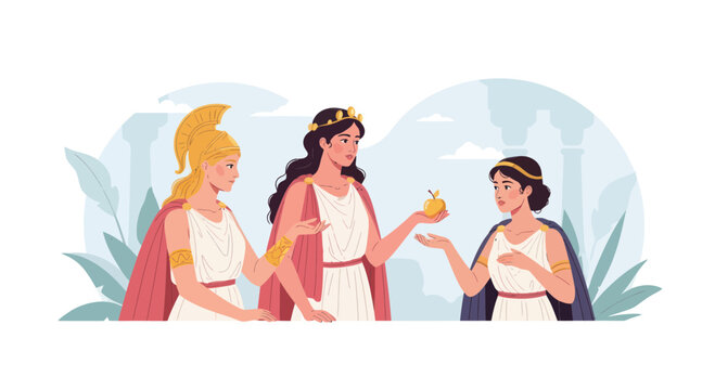 Judgment of Paris: Three Goddesses, Golden Apple, Ancient Greece Mythology