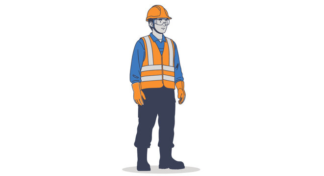 Construction worker in safety gear standing isolated on white background