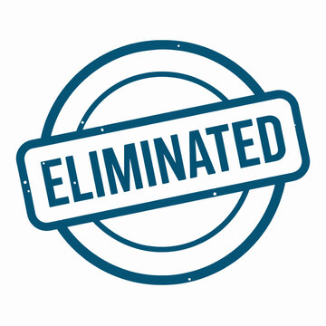 Distressed stamp badge icon for "Eliminated" status, showing rejection or exclusion in a vintage grunge vector flat design.