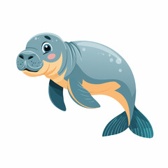 Smiling Cartoon Sea Lion Swimming Left. © Maya