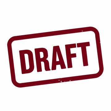 Distress stamp illustration for 'DRAFT' status marker, a flat vector graphic representing preliminary or unfinalized documentation, perfect for publishing and design projects.
