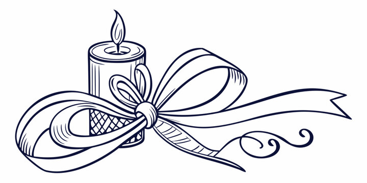 Decorative candle with a large elegant ribbon bow line art illustration decoration celebration illustration monochrome stylized celebrate ornament romantic ceremony occasion anniversary