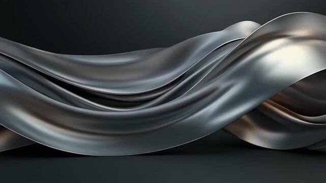 Abstract Flowing Metallic Silver Waves 3D Background Generative AI