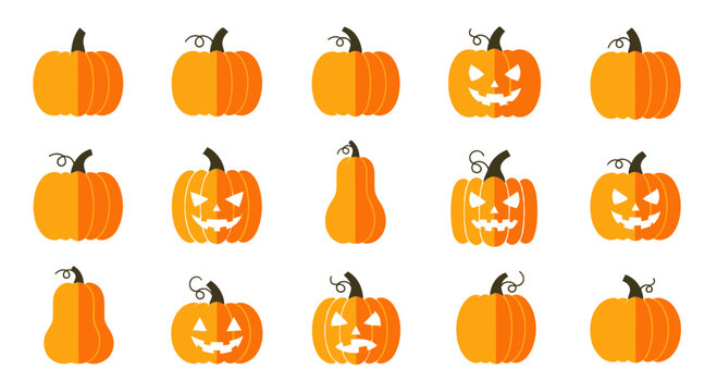 Halloween Pumpkins Collection: Carved Jack-o-Lanterns and Whole Gourds