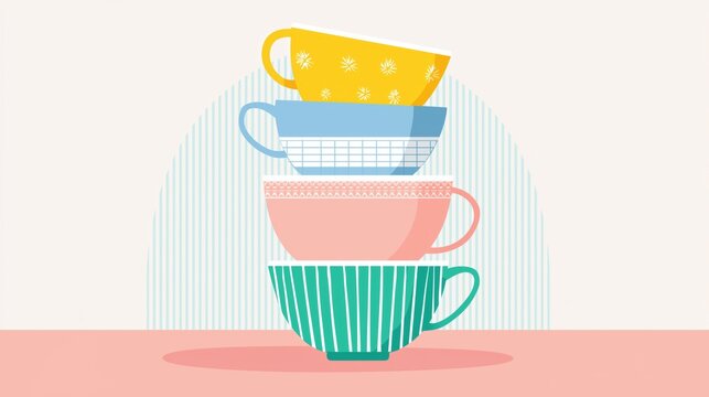 scandinavian nursery poster with stacked cups minimalist geometric children wall art