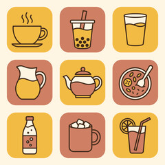 Obraz premium Drinks Icons Set Retro Style Beverage Collection Drinks Concept