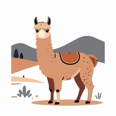 Fototapeta premium Cusco Peru Travel Souvenir Design: Minimalist Vector Illustration of Andean Llama and Inca Architecture Culture