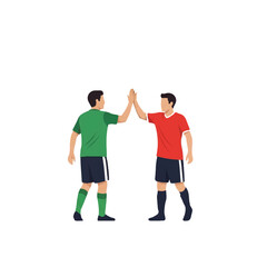 Fototapeta premium Two players from opposing local teams sharing a high-five after a match, sportsmanship concept, minimalist aesthetic with white background, minimalist flat vector artwork, clipart style,
