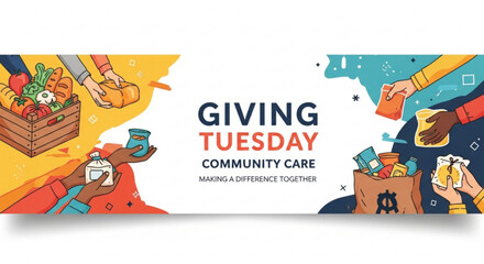Naklejka premium Diverse hands donating food and supplies for community care initiative