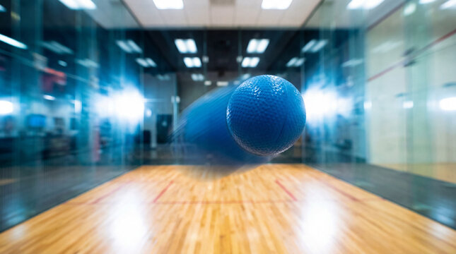 A Vibrant Racquetball Ball Suspended in Mid Air Its Textured Surface Glistening Under Bright
