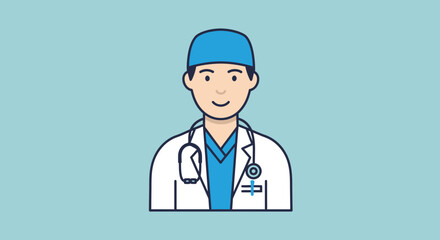 Fototapeta premium Medical professional in uniform with stethoscope against a blue backdrop
