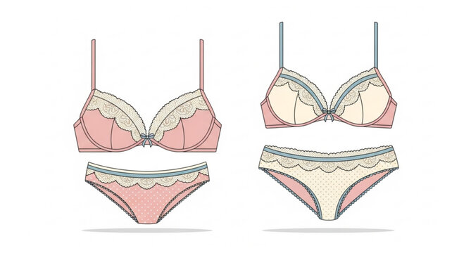 Decorative bra and panties icon set flat vector illustration isolated on white background