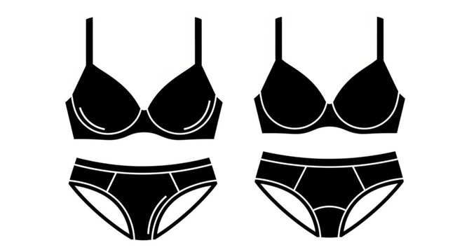 Bold bra and panties outline icon set underwear vector illustration isolated on white background