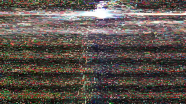 Abstract digital glitch background with human silhouette, bright light, colorful pixel noise, horizontal distortion, dark texture, and abstract error scene in searchable SEO title