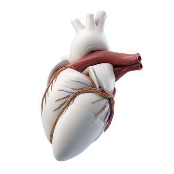 Anatomical human heart 3D model illustration isolated on white background showing aorta and coronary arteries for medical education and cardiology concepts