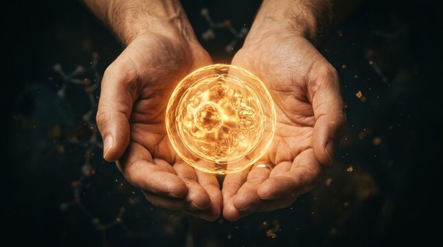 Hands cradling glowing orb, representing energy and creation, a visual metaphor.