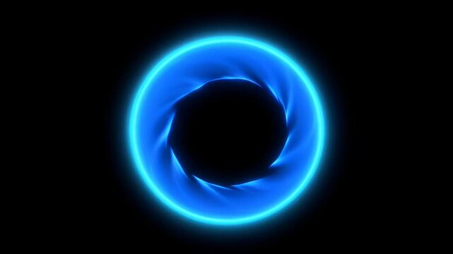 Glowing blue ring neon circle radial light abstract energy dark background circular aura glowing blue neon ring with smooth light trail black background futuristic energy halo emitting soft