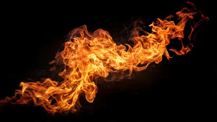 Fototapeta premium Intense orange and yellow flames licking across a dark black background abstract motion