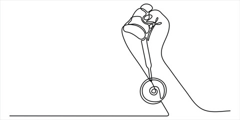 Person riding unicycle line art vector illustration minimalist continuous drawing balance motion performance skill © Dosoroth Chandra
